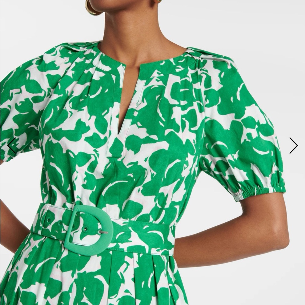 Diane Von Furstenberg Green and White Puff Sleeve Sundress